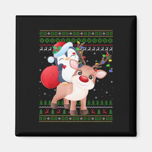 Penguin Xmas Sweater Style Ugly Santa Penguin Chri Magnet (Front)