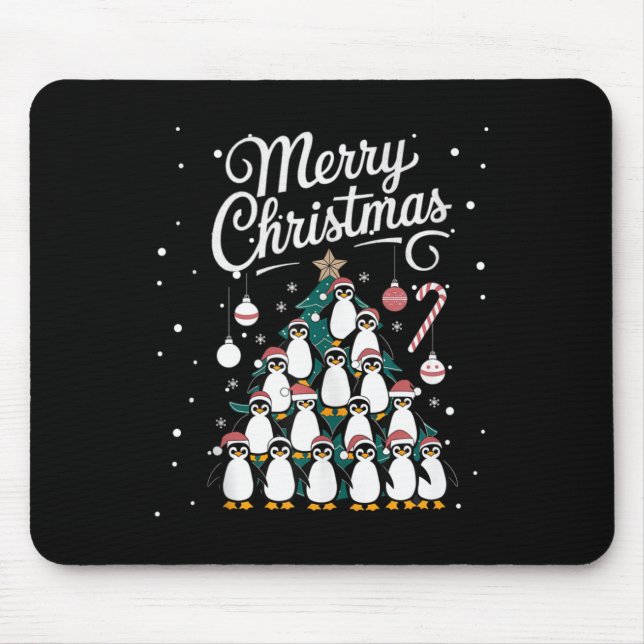 Penguin Xmas Tree Penguine Christmas Tree Merry Ch Mouse Mat (Front)