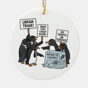 Penguins Against Tariffs Anti Trump  Ceramic Tree Decoration