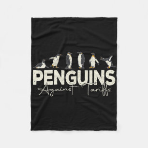 Penguins Against Tariffs Funny Animal Retro Resist Fleece Blanket