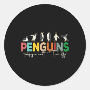 Penguins Against Tariffs Humor Animal Retro Resist Classic Round Sticker