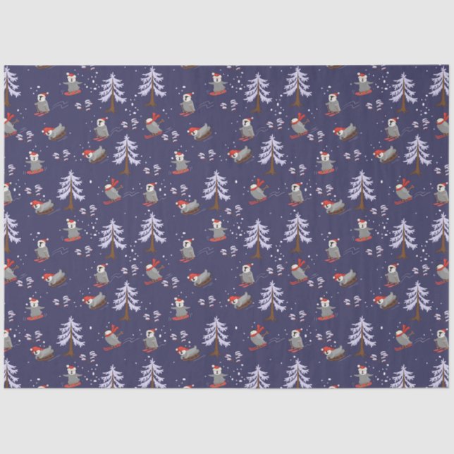 Penguins and Christmas Trees Tissue Paper (Front)