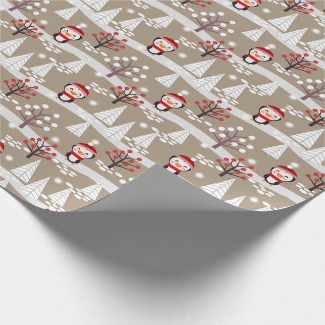 Penguins and Christmas Trees Wrapping Paper (Corner)