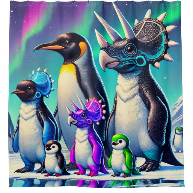 Penguins and Dinosaurs Shower Curtain (Front)