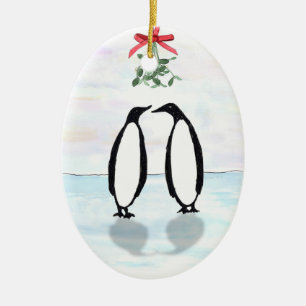 Penguins and Mistletoe Holiday Ornament