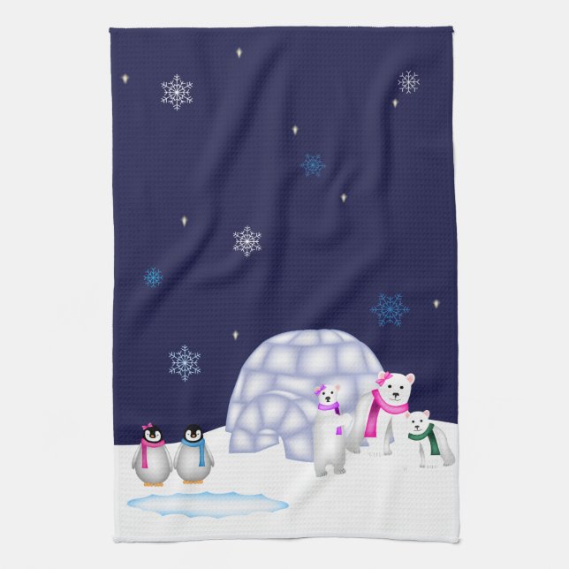 Penguins and Polar Bears Towel (Vertical)