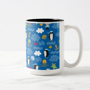 Penguins and Sailors Two-Tone Coffee Mug