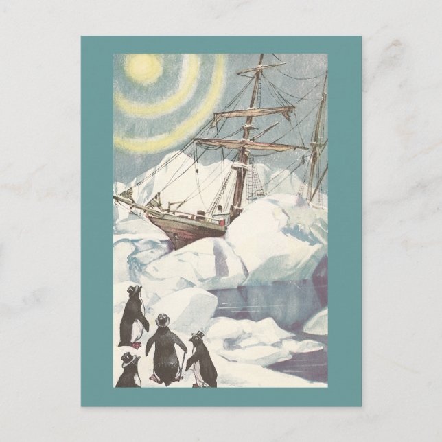 Penguins and Ship Stuck in Ice Postcard (Front)
