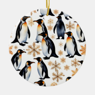 Penguins and Snowflakes Christmas and New Year Ceramic Tree Decoration