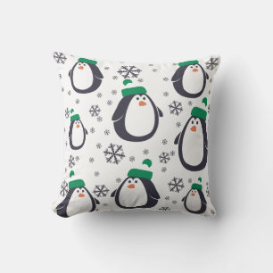 Penguins and Snowflakes Holiday Pillow