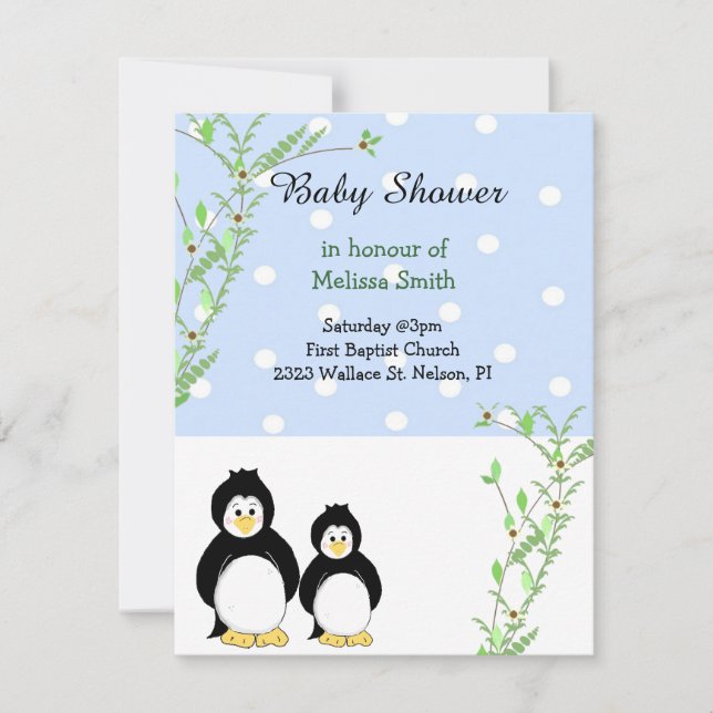 Penguins and Vines Baby Shower Invitation (Front)