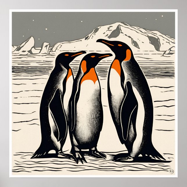 Penguins - Archival Woodblock Print (Front)