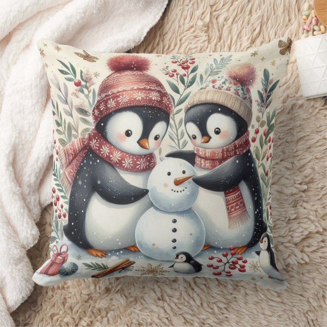 Penguins Building A Snowman Cushion (Blanket)