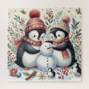 Penguins Building A Snowman Jigsaw Puzzle