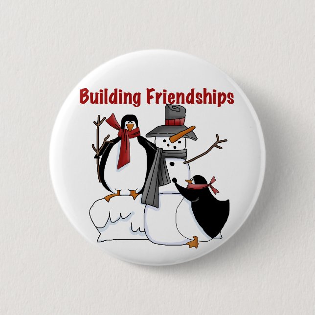 Penguins Building Friendship tshirts and Gifts 6 Cm Round Badge (Front)