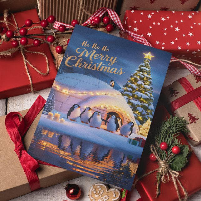 Penguins Celebrate in Igloo with Christmas Tree Postcard (Creator Uploaded)