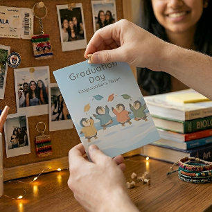 Penguins Celebrating Graduation   Personalised Card
