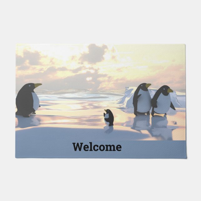  penguins chilling on an ice floe     doormat (Front)