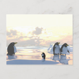 penguins chilling on an ice floe holiday postcard