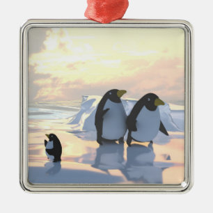  penguins chilling on an ice floe     metal tree decoration