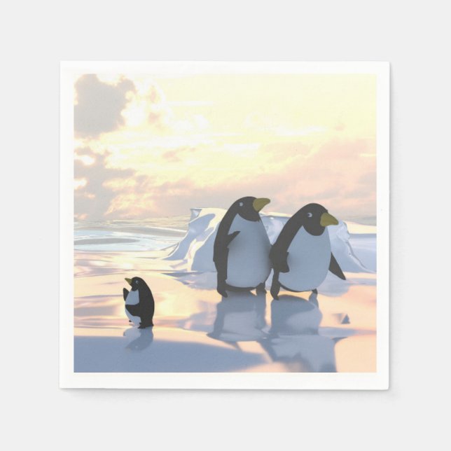  penguins chilling on an ice floe     napkin (Front)