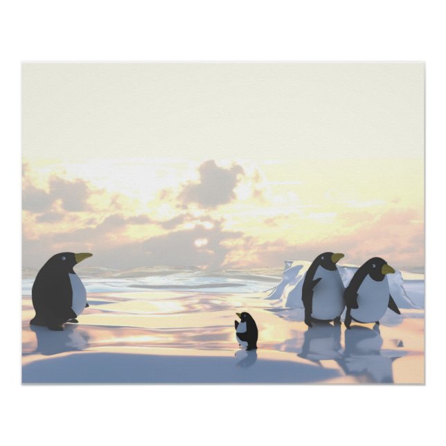 penguins chilling on an ice floe     poster (Front)