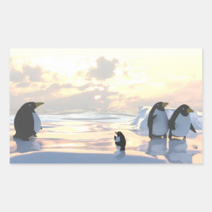  penguins chilling on an ice floe     rectangular sticker