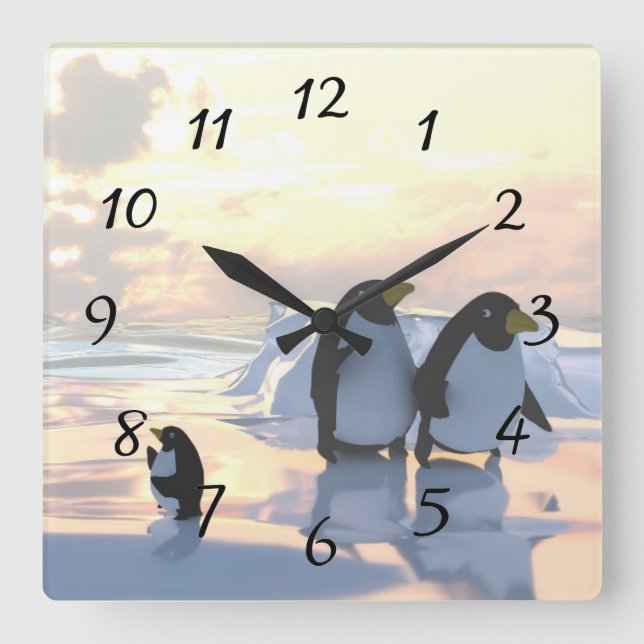  penguins chilling on an ice floe     square wall clock (Front)