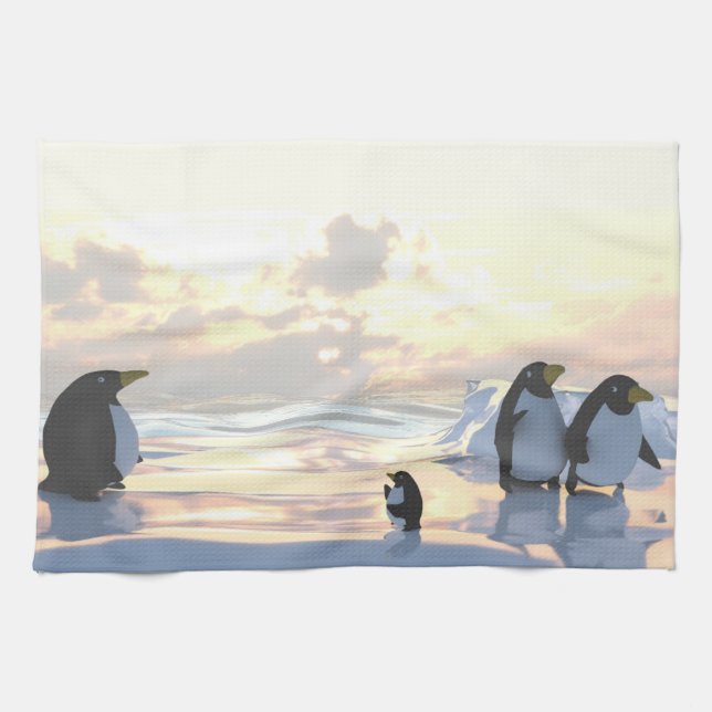  penguins chilling on an ice floe     tea towel (Horizontal)