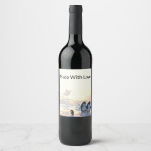  penguins chilling on an ice floe     wine label