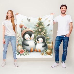 Penguins Christmas Fleece Blanket