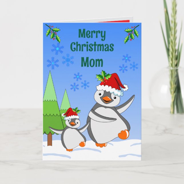 Penguins Christmas Folded Greeting Card (Front)