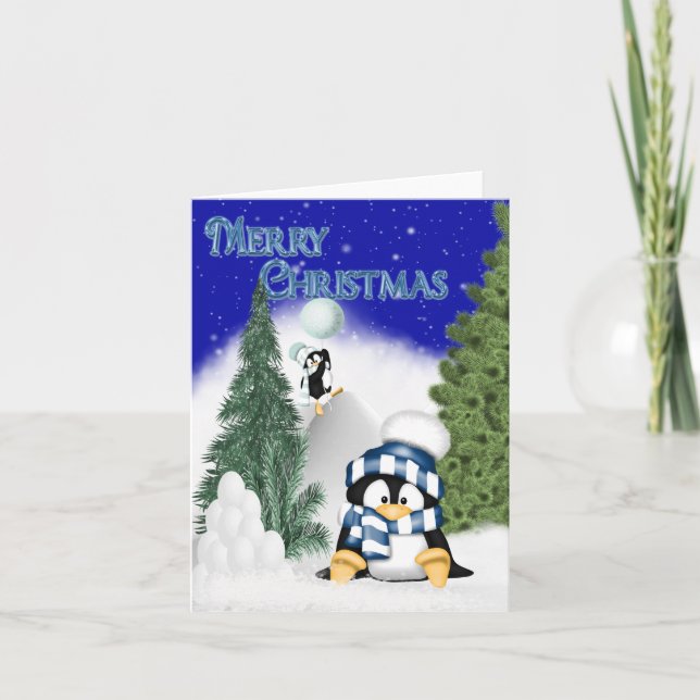 Penguins Christmas Fun. christmas card (Front)
