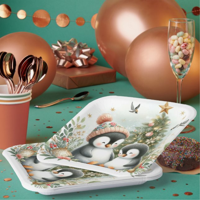 Penguins Christmas Paper Plate (Multi)