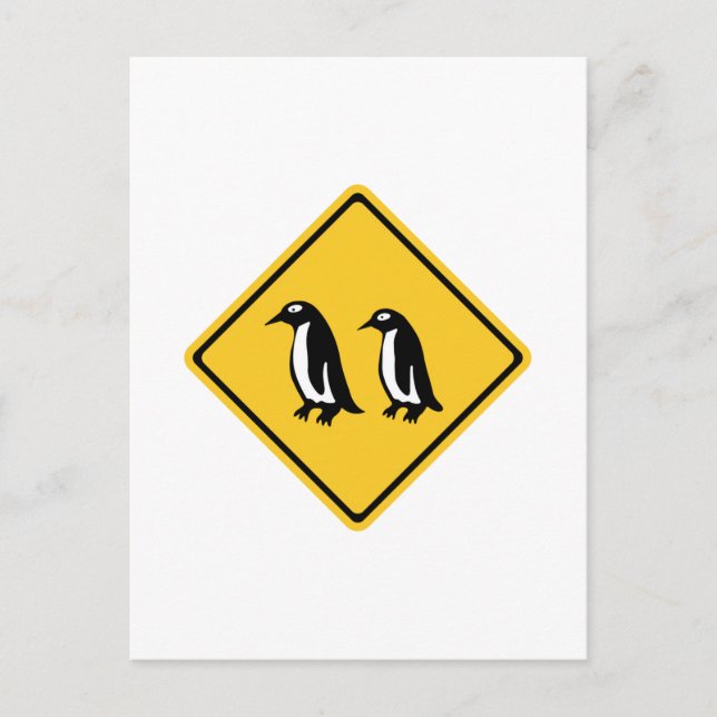 Penguins Crossing, Traffic Sign, New Zealand Postcard (Front)