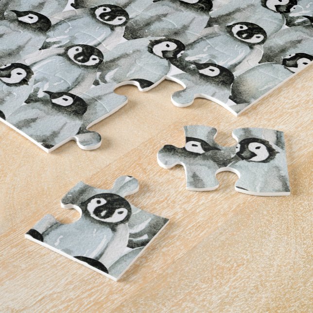 Penguins - Cute Pattern in Black White Jigsaw Puzzle (Side)