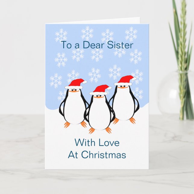 Penguins Design Sister Christmas Holiday Card (Front)