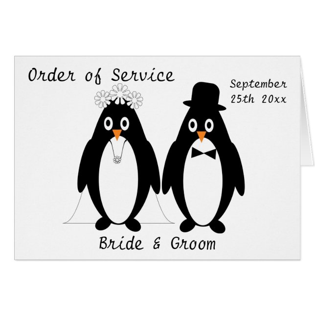 Penguins Design Wedding Order Of Service (Front Horizontal)