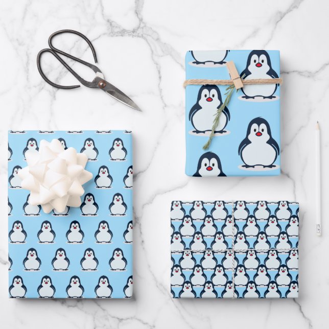 Penguins Design Wrapping Paper Set (Front)