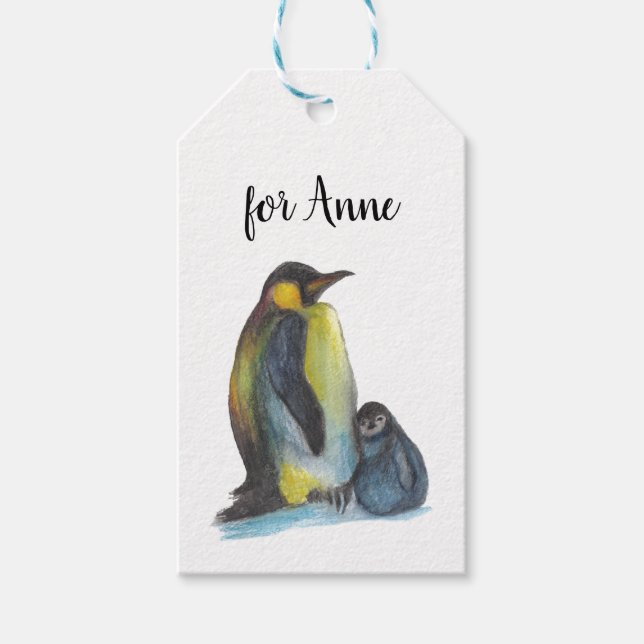 Penguins Drawing Gift Tags (Front)