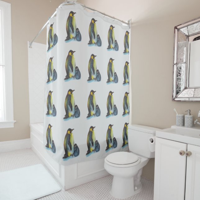 Penguins Drawing Shower Curtain (In Situ)