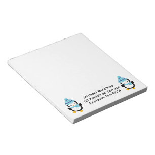 Penguins Dressed for Winter with Block Text Notepad