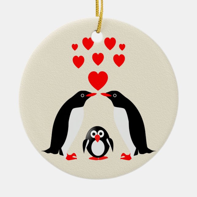 Penguins family ceramic tree decoration (Front)