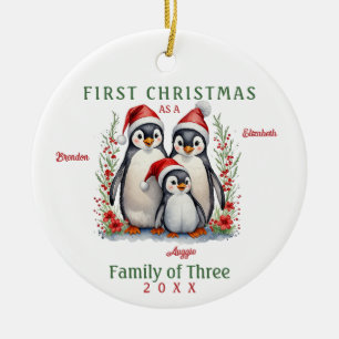 Penguins Family of Three First Christmas Ceramic Tree Decoration