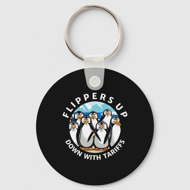 Penguins Flippers Up Protest Against Trump Tariffs Key Ring (Front)