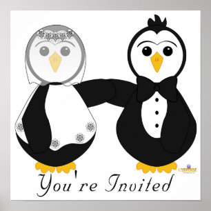 Penguins Getting Married You're Invited Poster