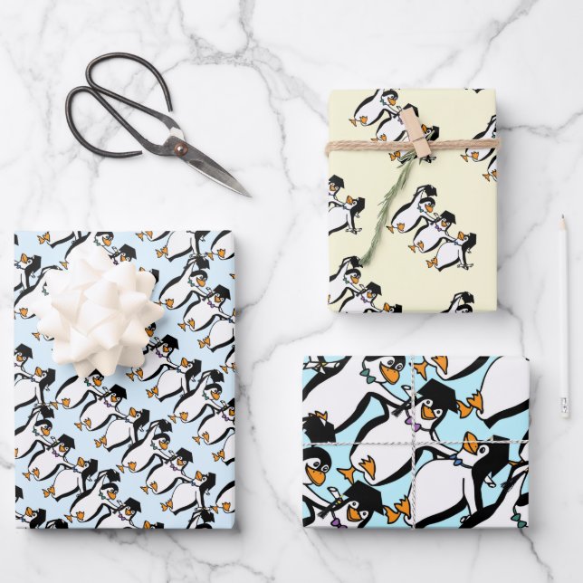 Penguins Graduation  Wrapping Paper Sheet (Front)