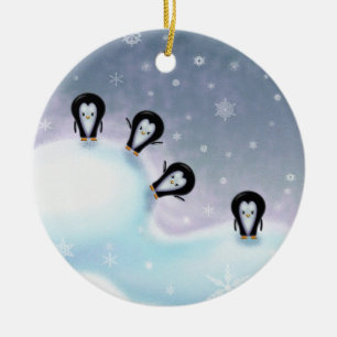 Penguins Having Fun Christmas Ornament