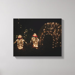Penguins Holiday Light Display Canvas Print