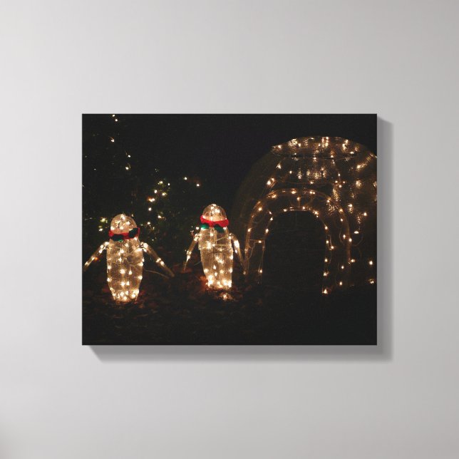 Penguins Holiday Light Display Canvas Print (Front)
